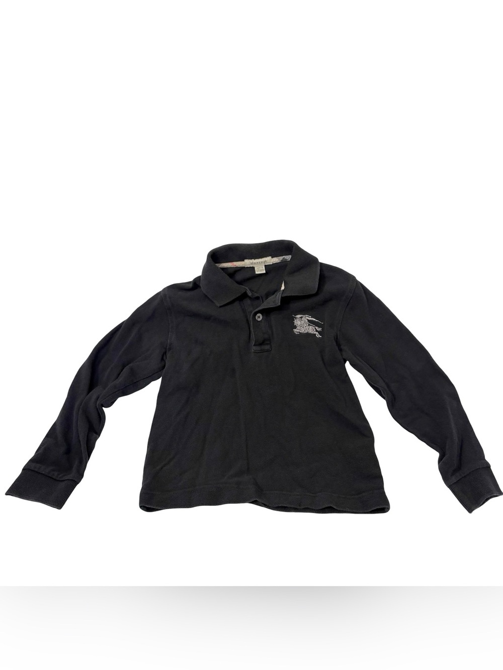Burberry Boys Black Long Sleeve‎ Polo 100% Cotton Logo Print Size 6Y